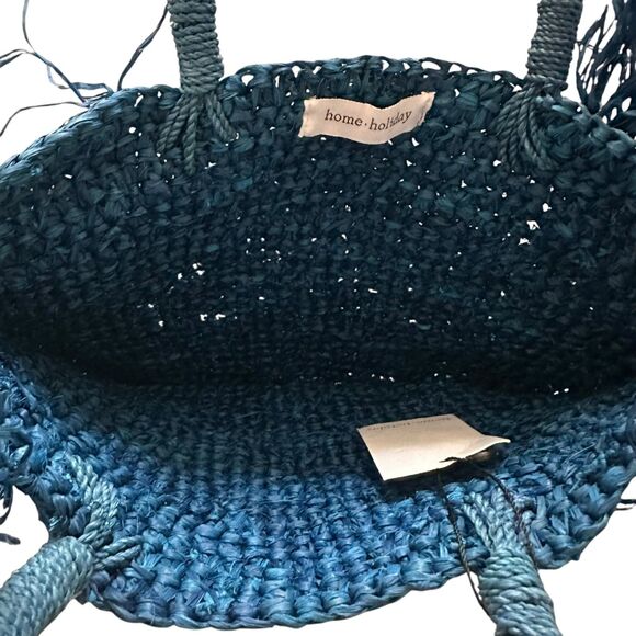 HOME HOLIDAY Straw Handle Tote Bag Blue NWT - Picture 4 of 5